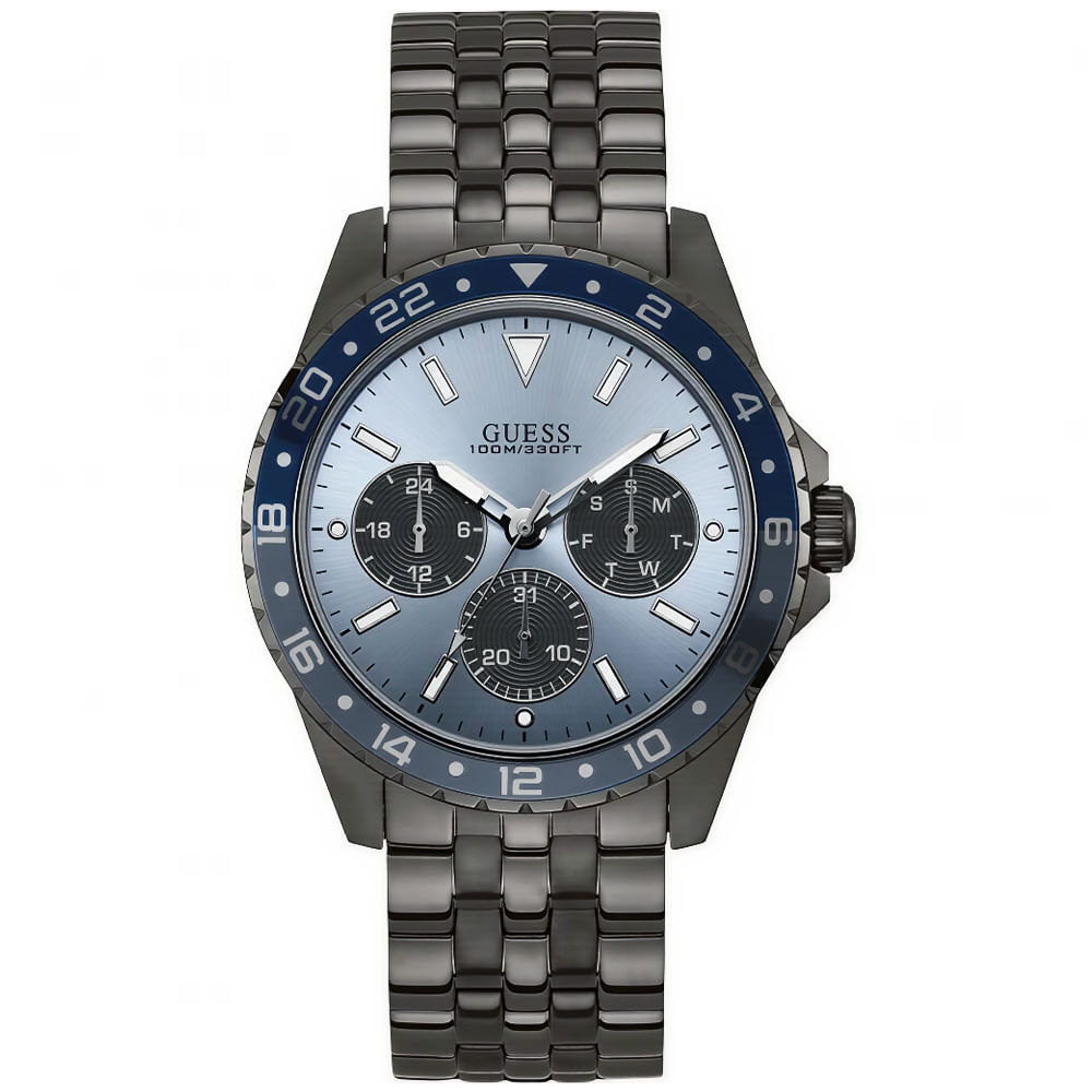Reloj Guess Odyssey U1107G5 Multifuncional Acero Inoxidable Gunmetal Dial Celeste