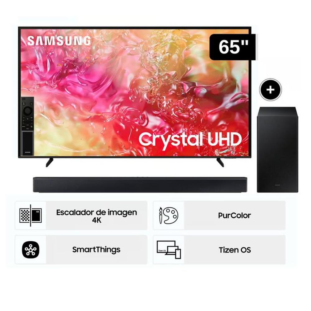 Televisor Samsung LED 65 Crystal UHD 4K 65DU7000 Tizen OS Smart TV + Soundbar HW - C450