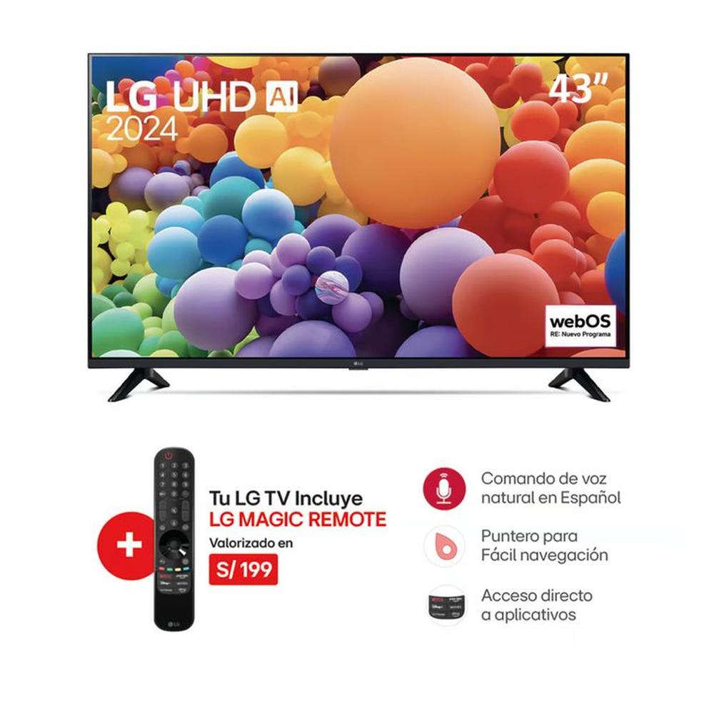 Televisor LG 43 Pulg. LED Smart TV UHD 4K con Thinq AI 43UT7300 l Control Magic