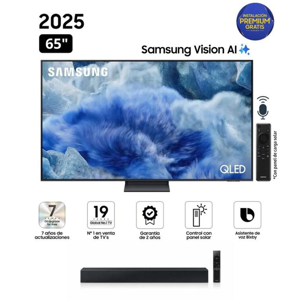 TELEVISOR SAMSUNG QLED 65 QN65Q8FAAGXPE TIZEN VISIÓN AI SMART TV 2025 + Sound Bar C400 Samsung.