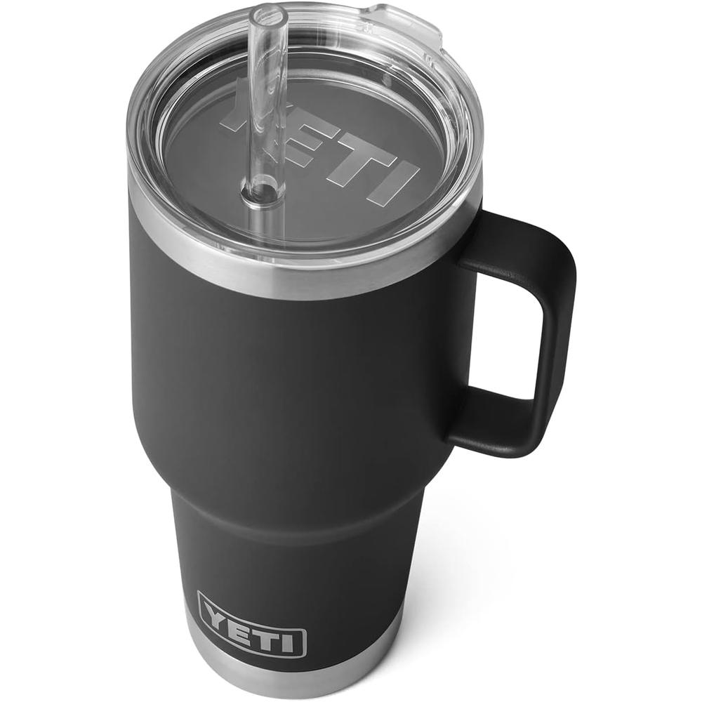 YETI Rambler Vaso de 35 oz de acero inoxidable con asa y tapa con sorbete color negro