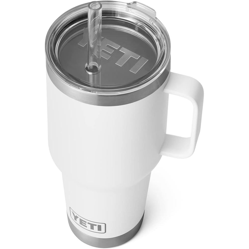 YETI Rambler Vaso de 35 oz de acero inoxidable con asa y tapa con sorbete color blanco