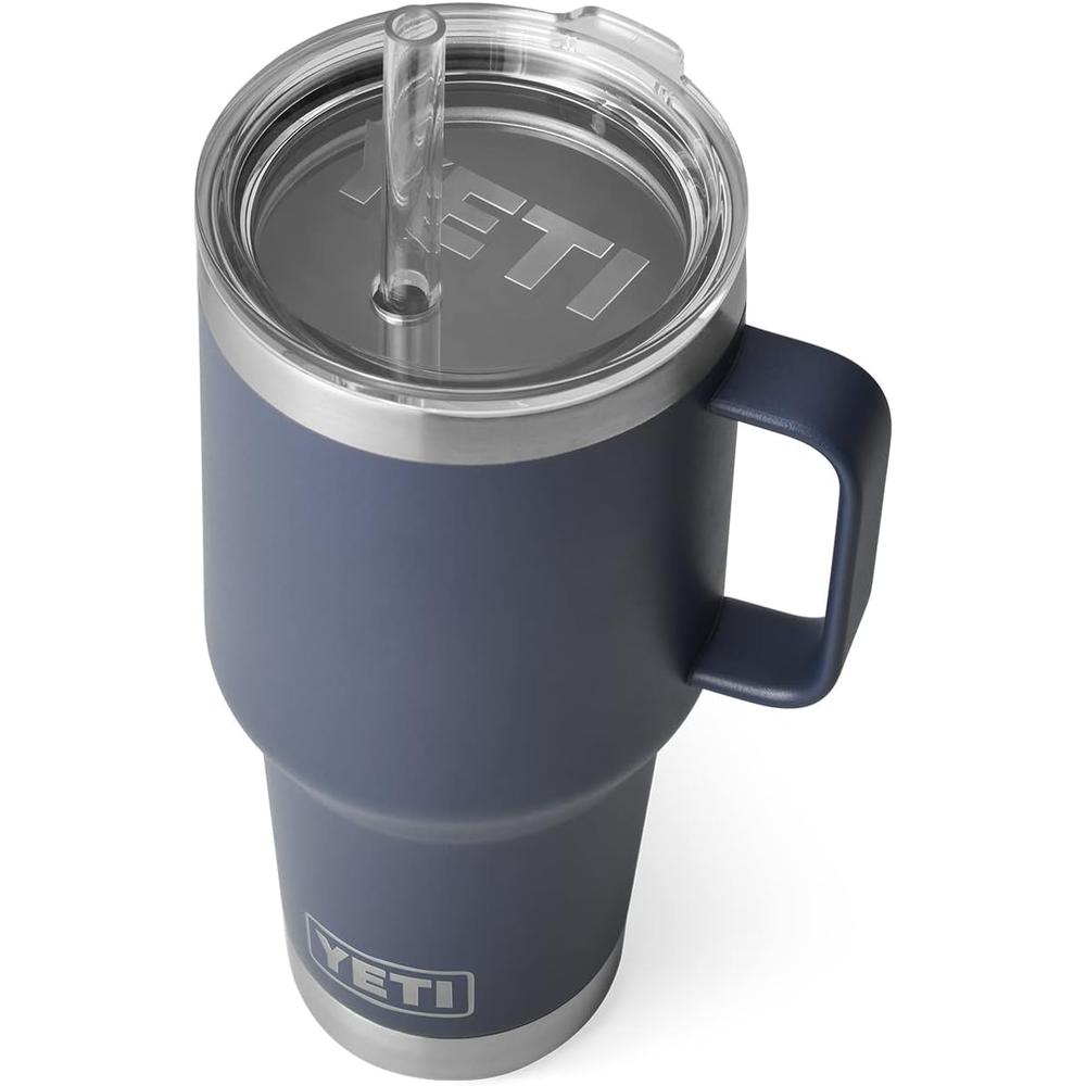YETI Rambler Vaso de 35 oz de acero inoxidable con asa y tapa con sorbete color azul marino