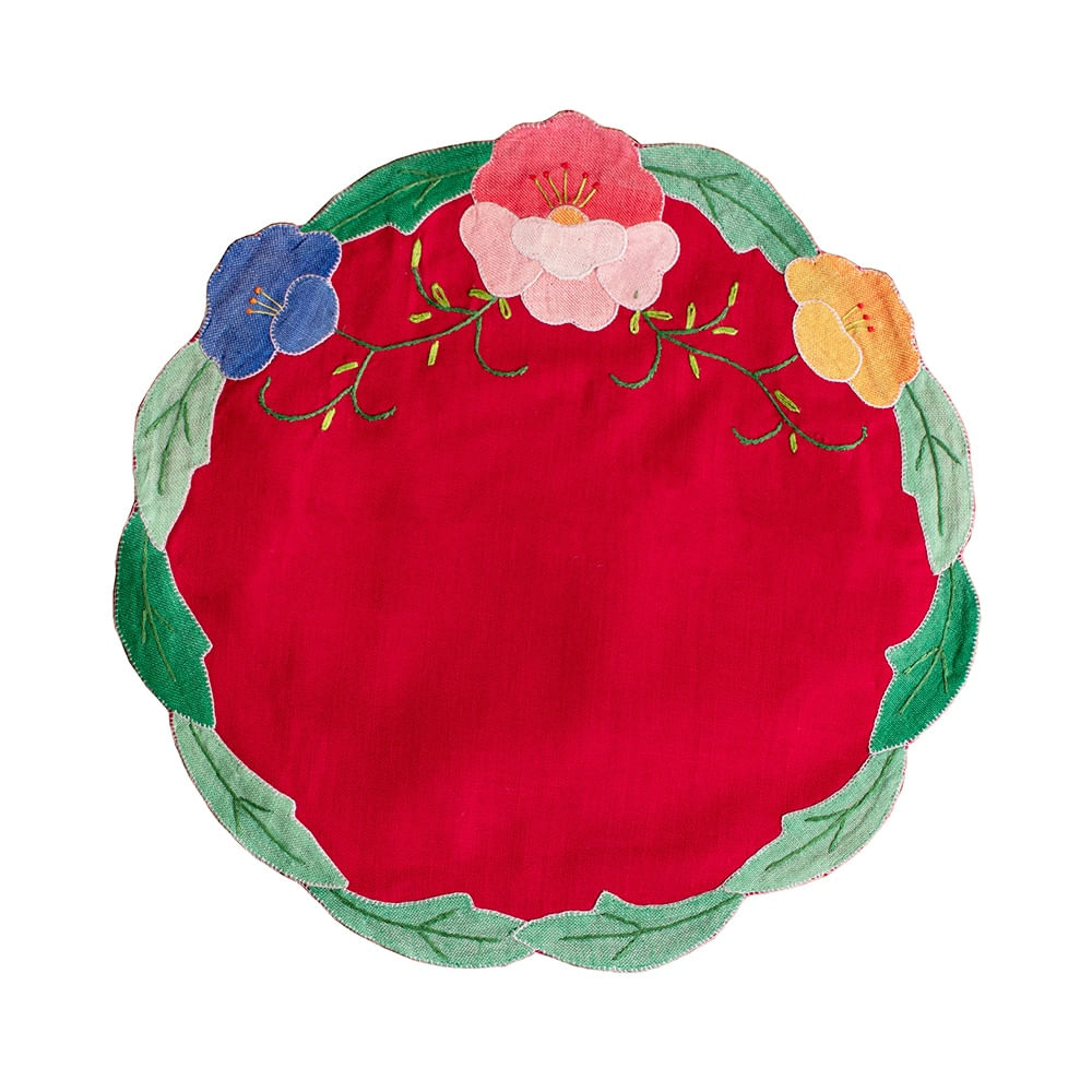 Tapete Redondo Algodón Rojo Panorama Hogar