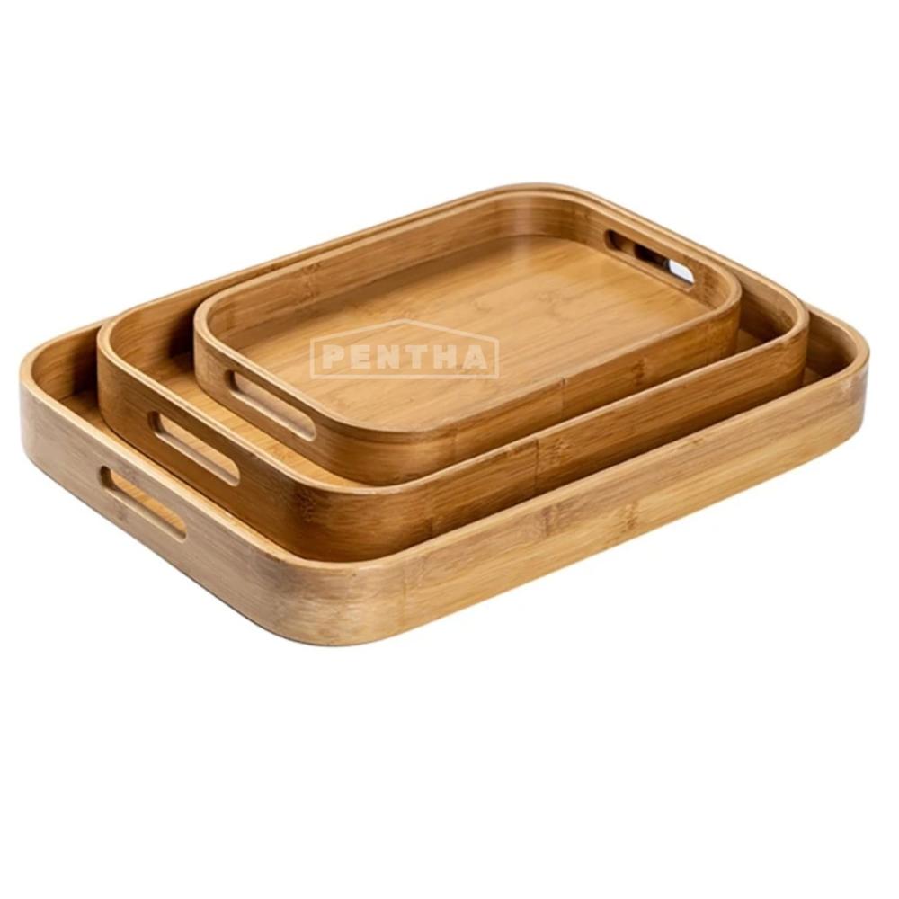 Set 3 Bandejas Bambú Con Agarraderas Elegantes