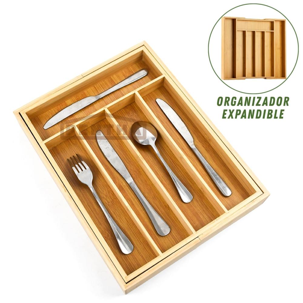 Cucharero Organizador De Bambú Expandible Elegante Y Práctico