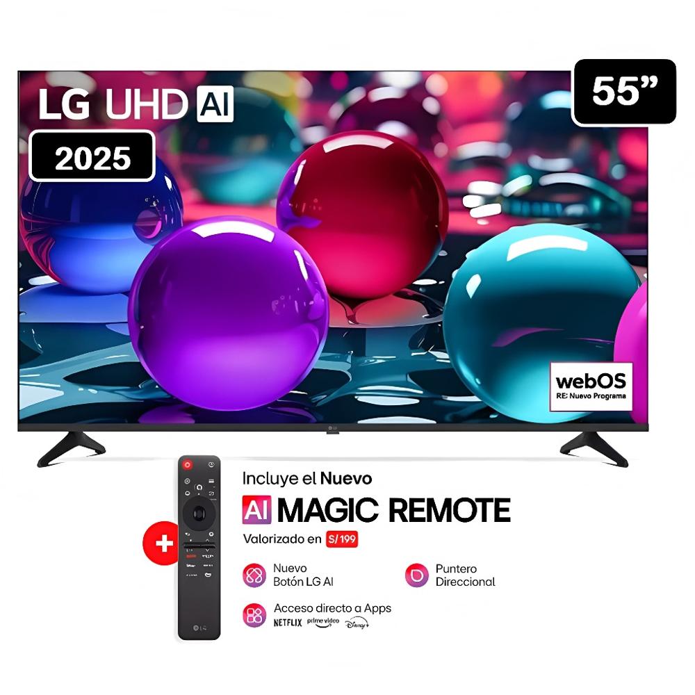 Televisor Lg 55 Pulg Ultra HD 4K AI ThinQ 55UA7300 Modelo 2025- Negro + Magic