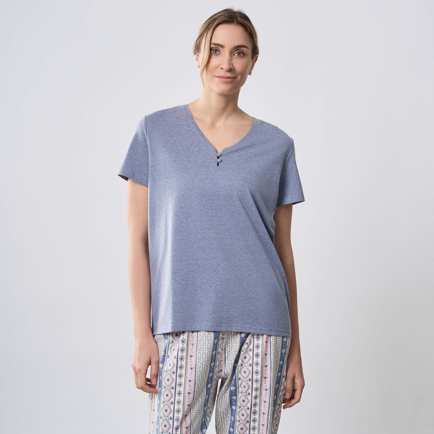 Polo Pijama Mujer V Neck Zafin Manga Corta Algodón