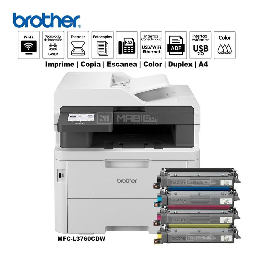 Impresora multifuncional Láser color Brother MFC-L3760CDW Duplex Wifi