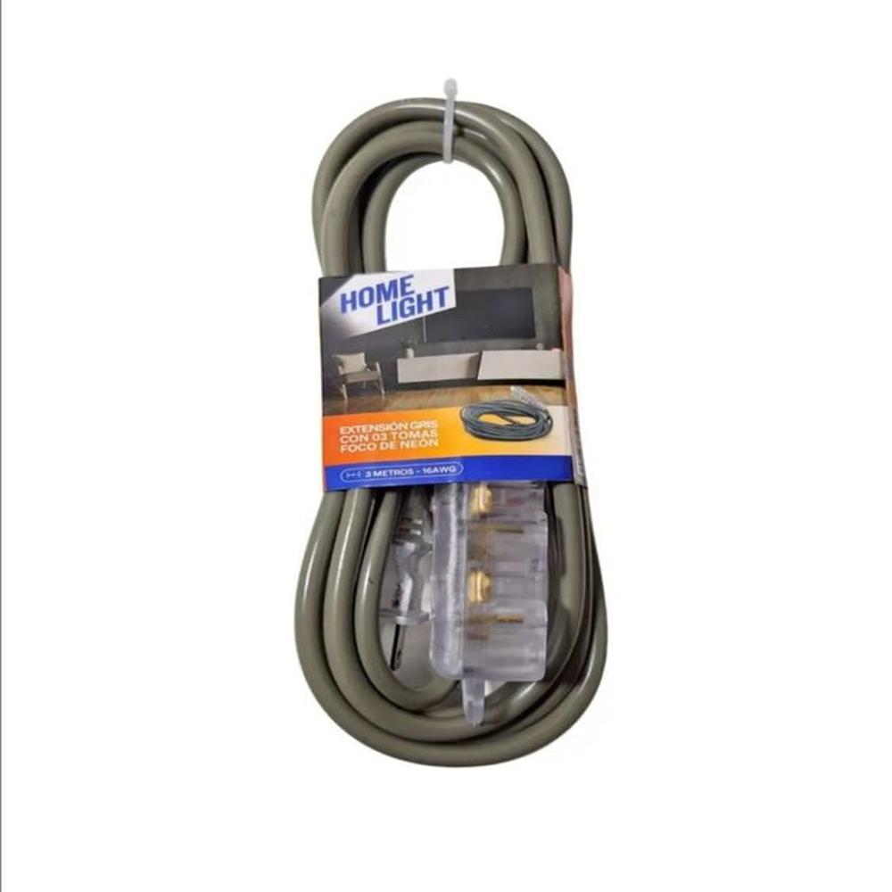 Extensión Eléctrica Vulcanizado 3 Metros x 3 Tomas GRIS