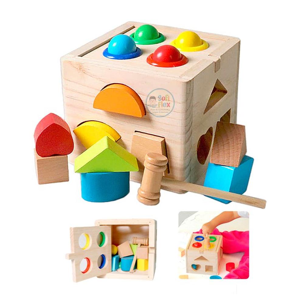 Cubo Con Martillo y Encajes Montessori