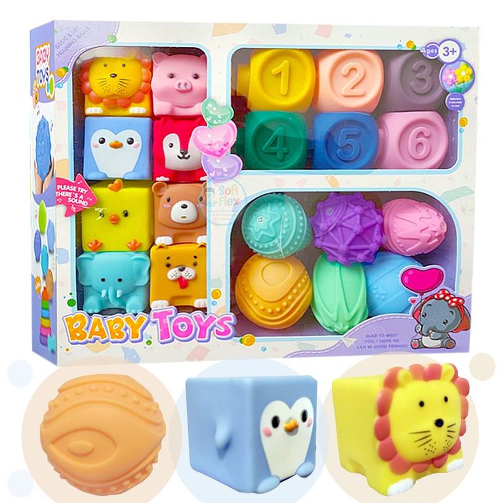 Set de Bloques Animalitos Y Pelotas Sensoriales Texturizadas Oechsle