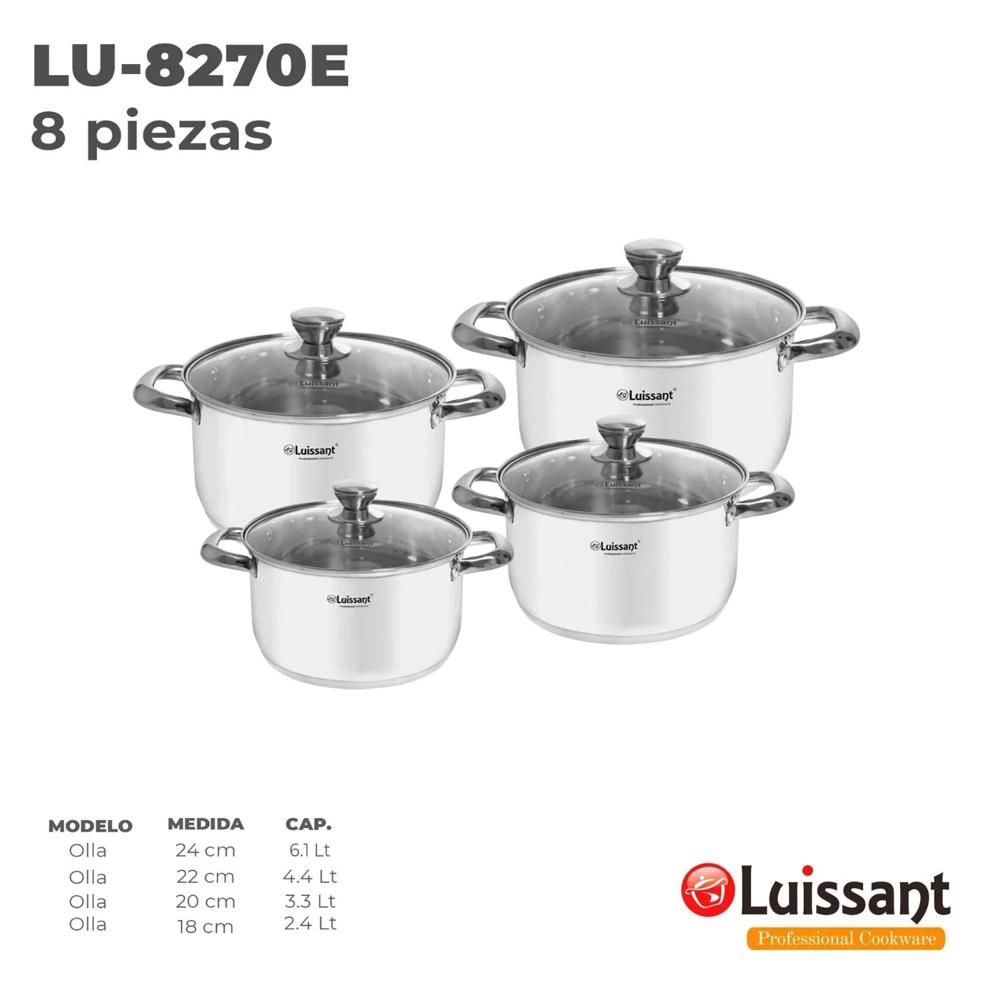 Juego de ollas LUISSANT LU-8270E de Acero 08 Piezas