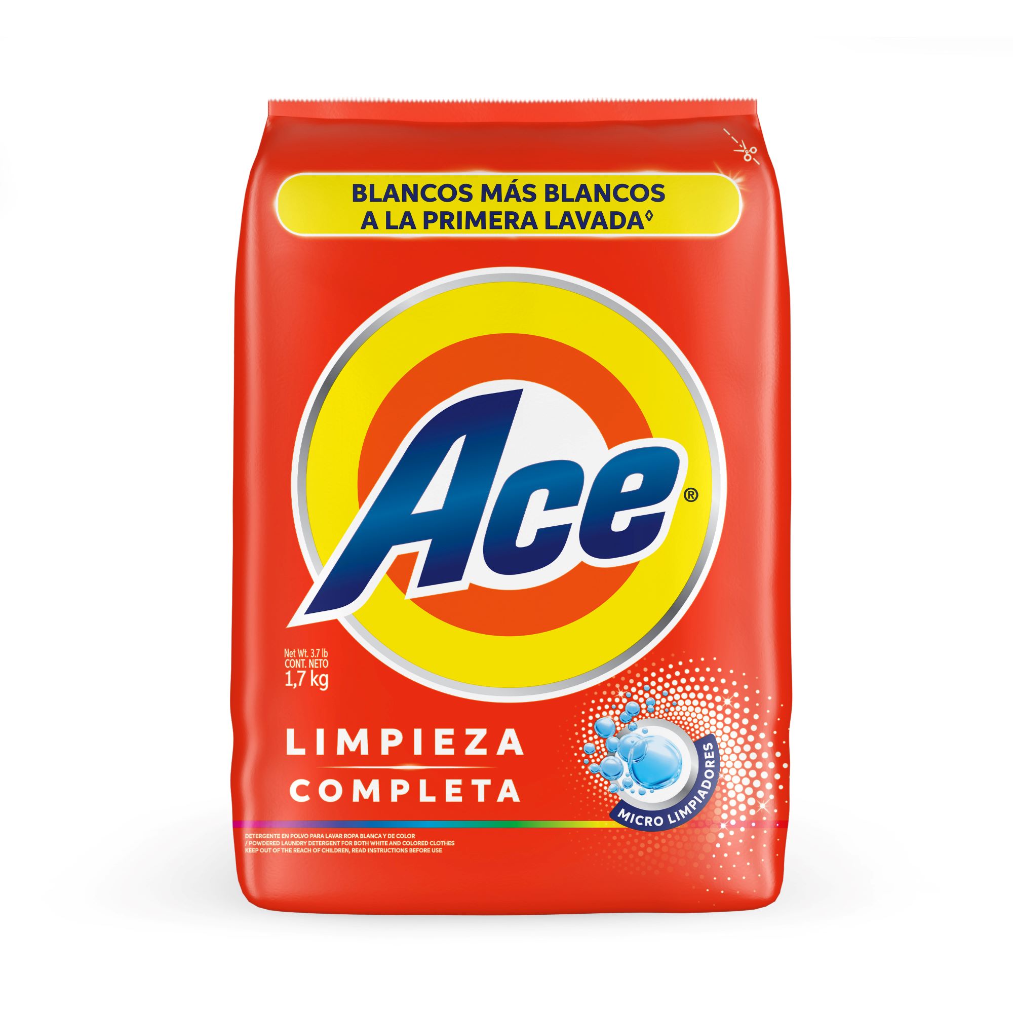 Detergente en Polvo ACE Limpieza Completa Bolsa 1.7Kg