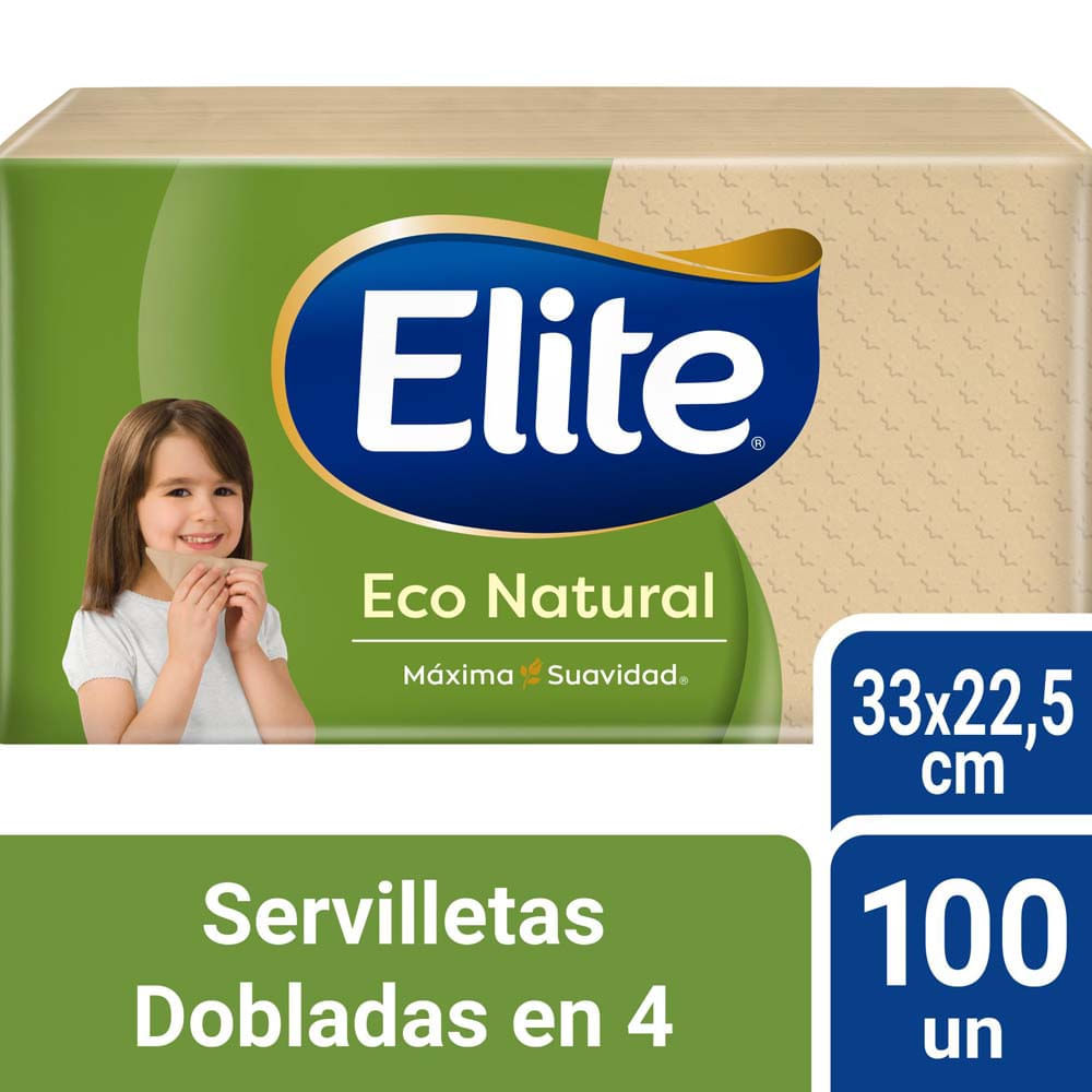 Servilletas de Papel ELITE Eco Natural Dobladas en 4 Paquete 100un