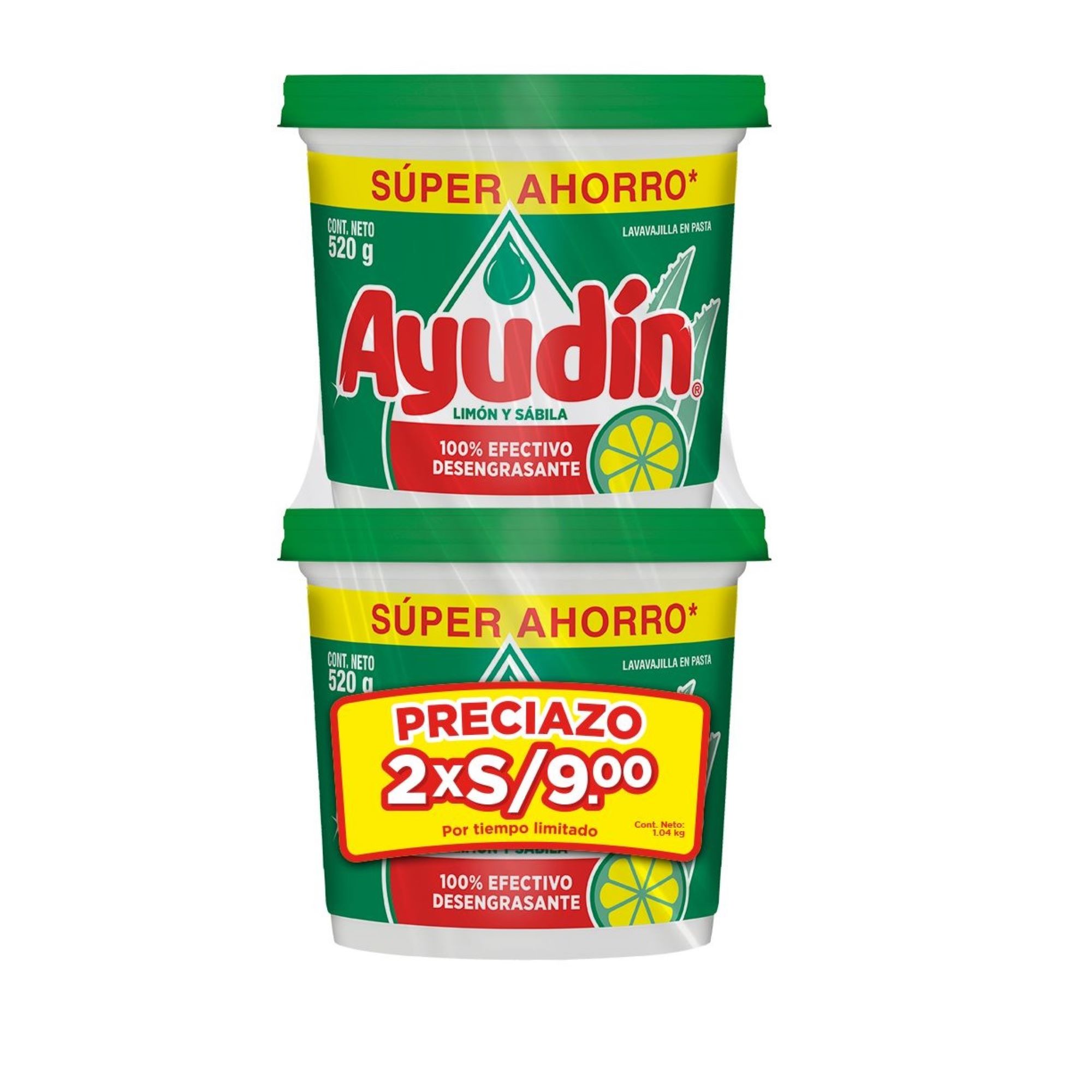 Lavavajillas en Pasta Ayudín Limón y Sábila Pote 520g Paquete 2un
