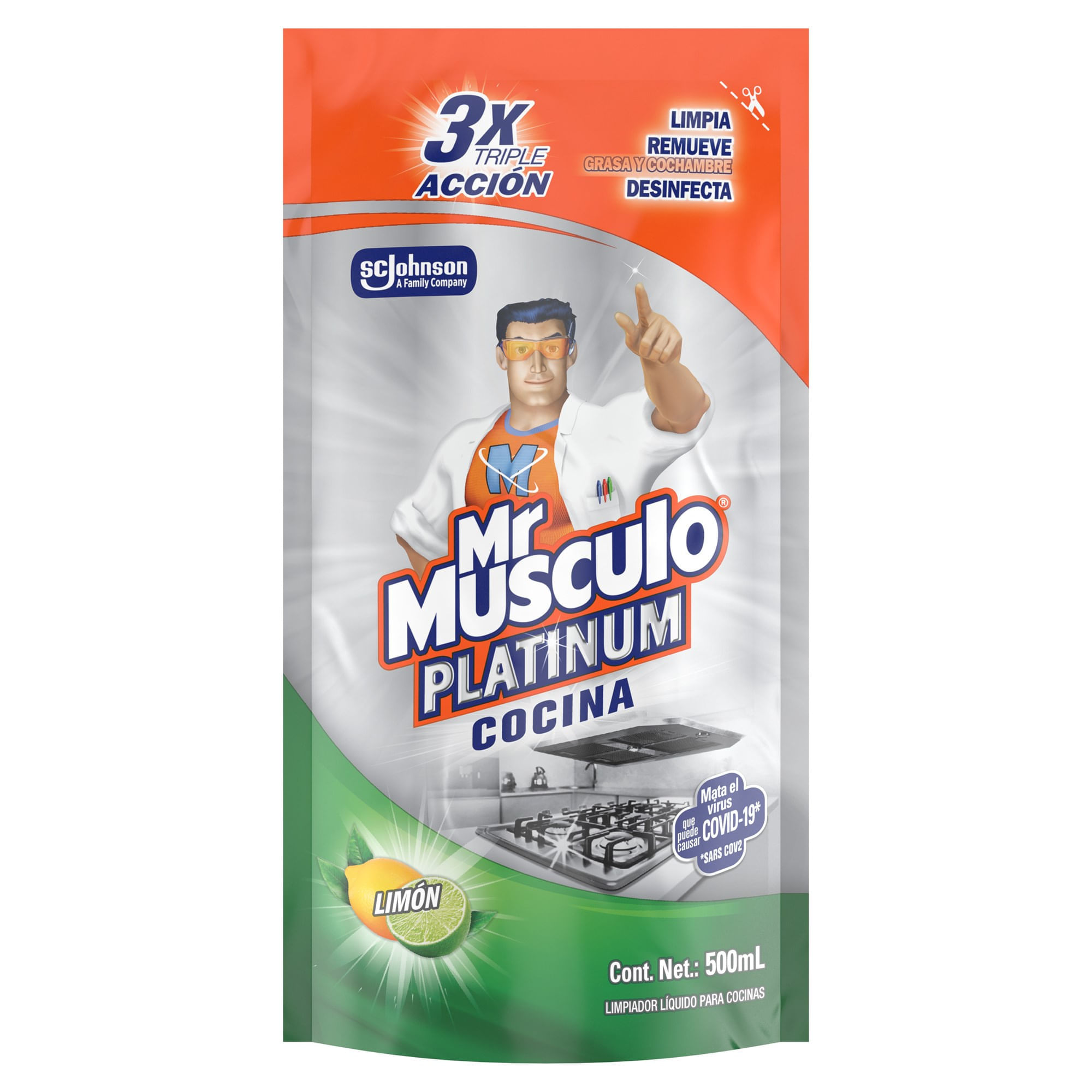 Limpiador para Cocina MR. MUSCULO Platinum Desengrasante Limón Repuesto 500ml