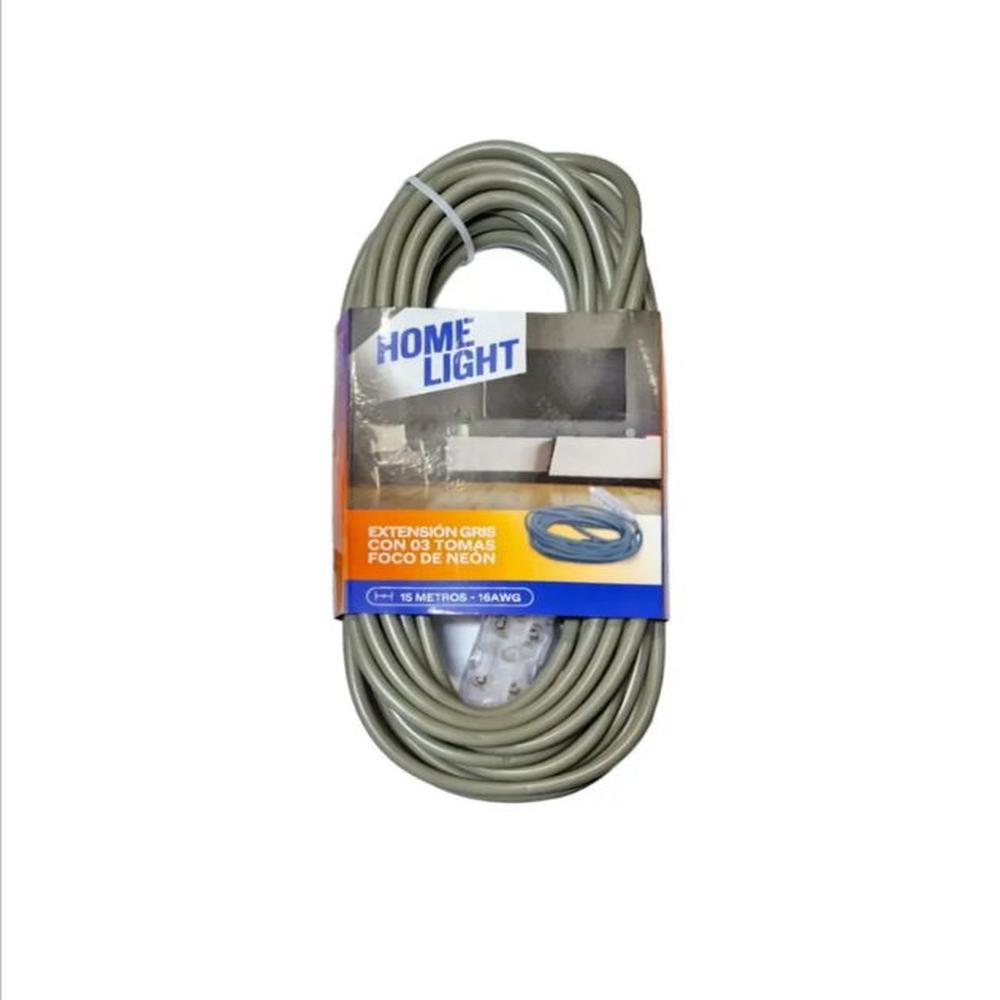 Extensión Eléctrica Vulcanizado 15 Metros x 3 Tomas GRIS