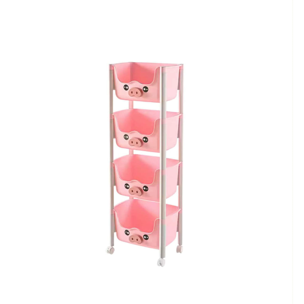 Organizador Kawai de Chanchito 4 Niveles con Ruedas de Niños Niñas Rosa