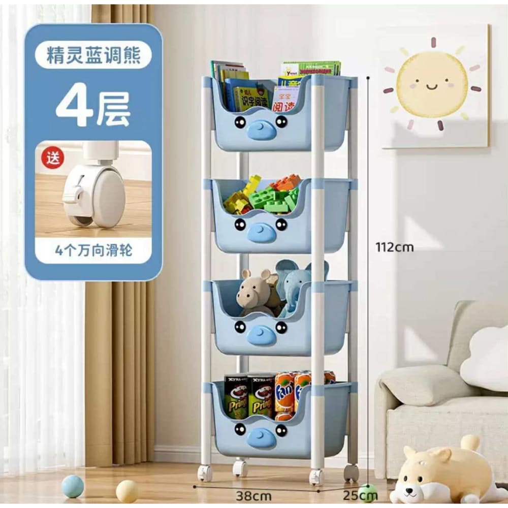 Organizador Kawai de Chanchito 4 Niveles con Ruedas de Niños Niñas Celeste