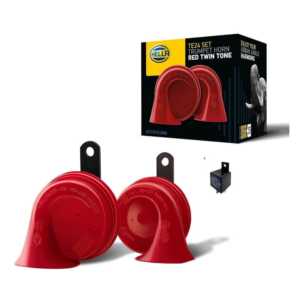 Claxon Hella Caracol12v + Relay Set X 2 012-010-981 Rojo