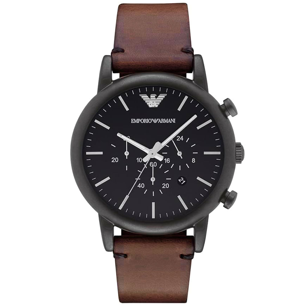 Reloj Emporio Armani Luigi AR1919 Fecha Cronómetro Cuero Marrón Dial Negro