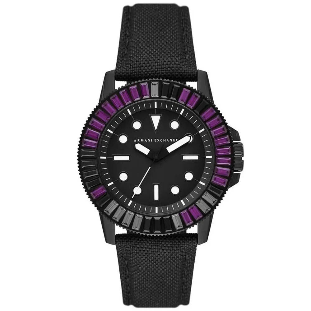 Reloj Armani Exchange AX1857 Acero Inoxidable Correa de Cuero y Nylon Negro