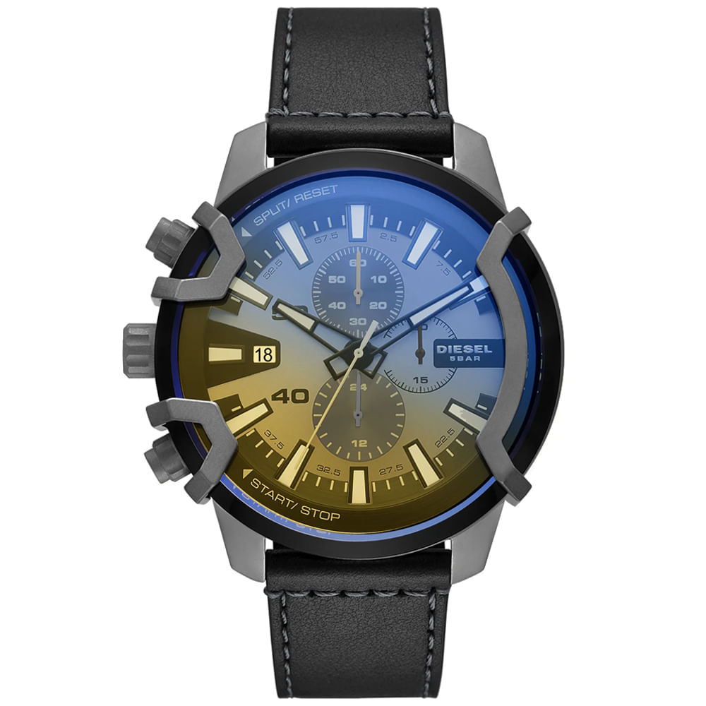 Reloj Diesel Griffed DZ4584 Fecha Cronómetro Correa Cuero Negro Cristal Iridiscente
