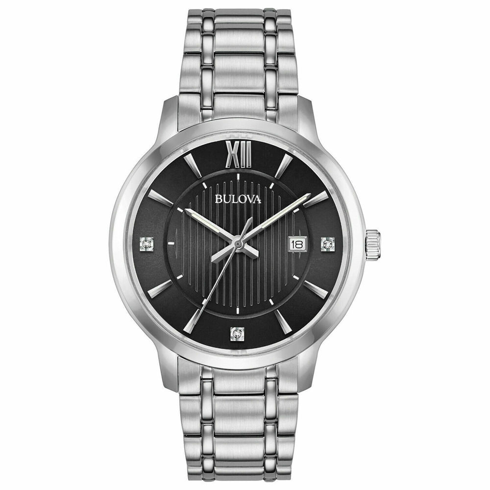 Reloj Bulova 96D141 para Hombre Fecha Acero Inoxidable Dial Negro