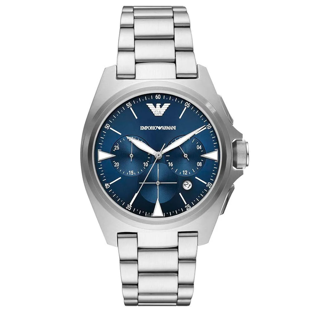 Reloj Emporio Armani Nicola AR11411 Fecha Cronómetro Acero Inoxidable Dial Azul