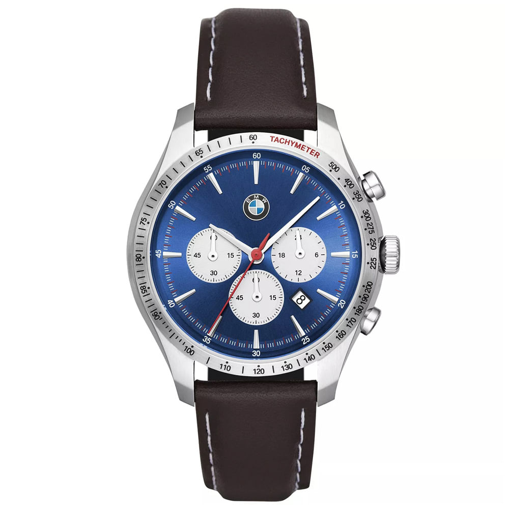 Reloj BMW BMW7000 Fecha Cronómetro Acero Inoxidable Correa Cuero Marrón Dial Azul