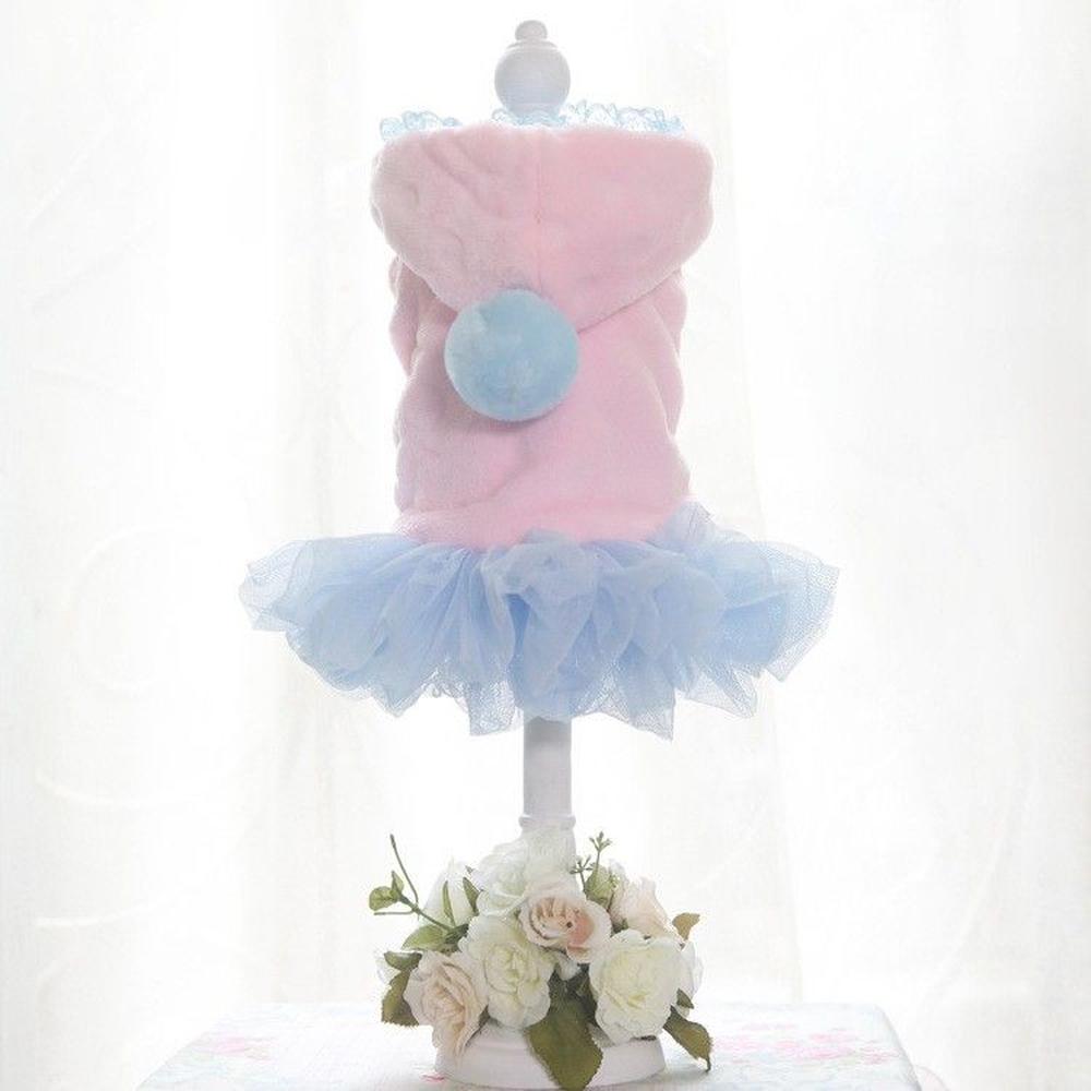 ABRIGO MASCOTA ROSADO CON TUTU CELESTE - TALLA XS