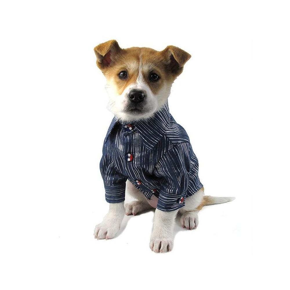 CAMISA MASCOTA DENIM Y RAYAS PLATEADAS - TALLA 3XL