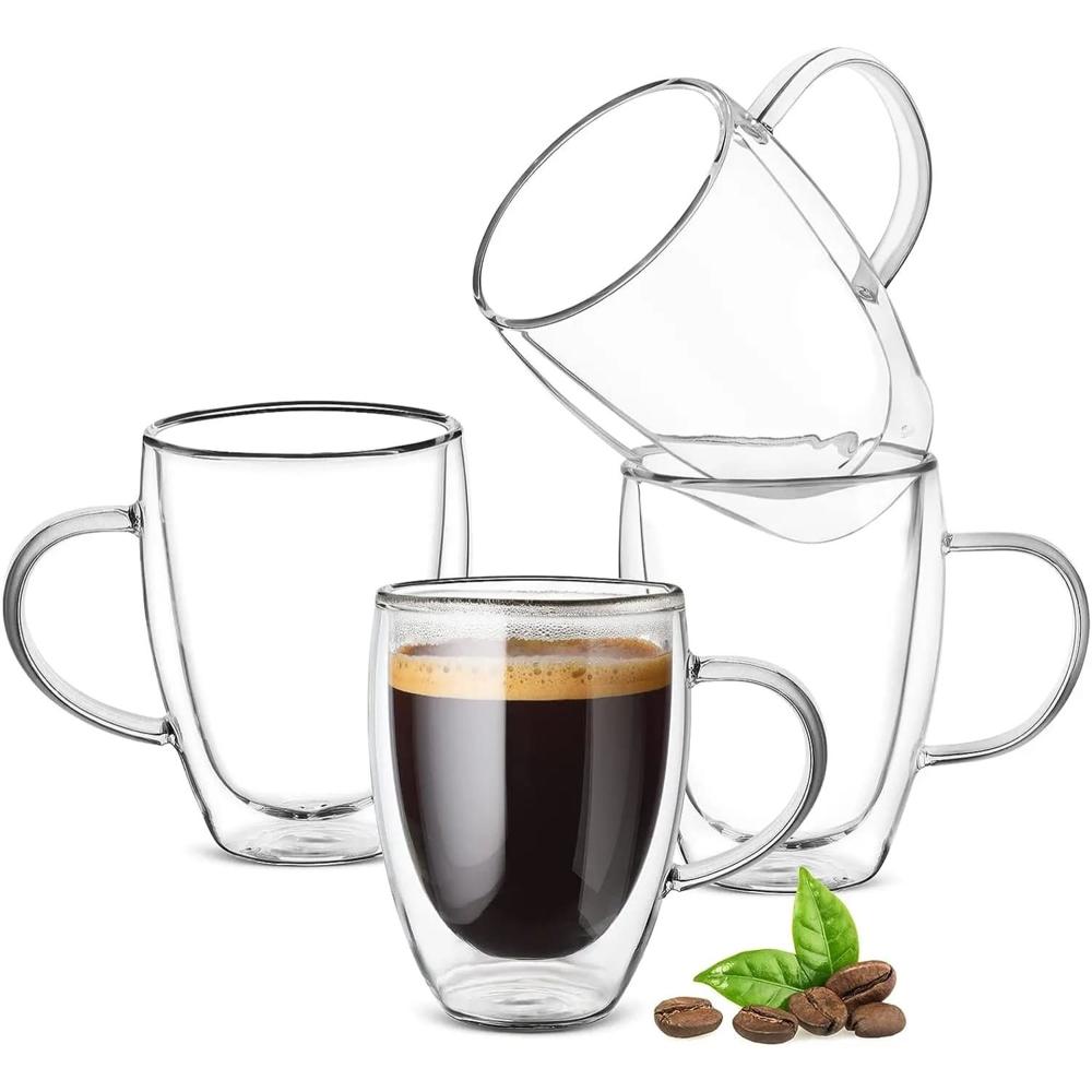 Taza De Vidrio Doble Fondo Para Café 350ml X4 Unidades