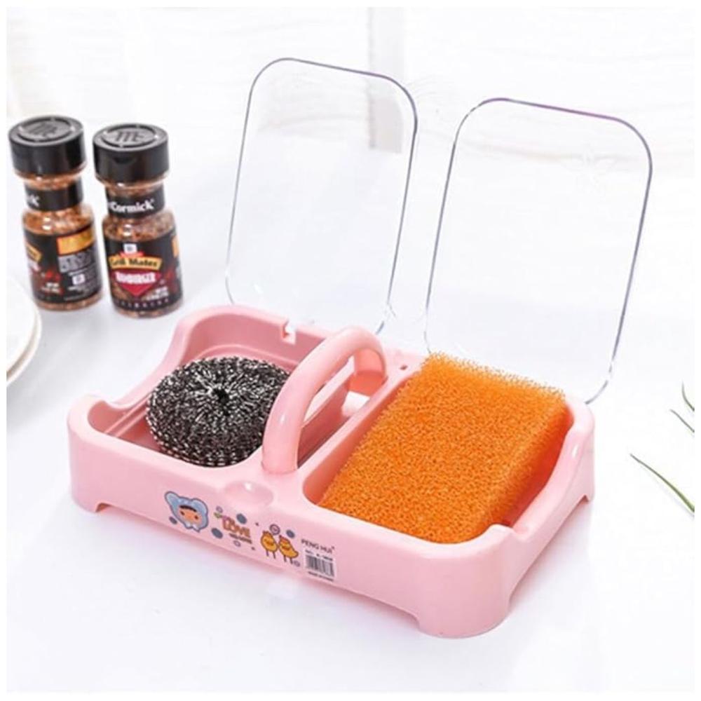 Jabonera Doble Compartimiento con Tapa y Rejilla para Jabón y Accesorios de Baño Rosado