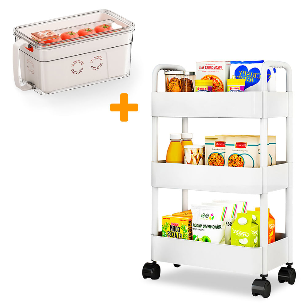 Carrito Organizador 3 Niveles para Cocina JK3 Y Táper Hermético A10