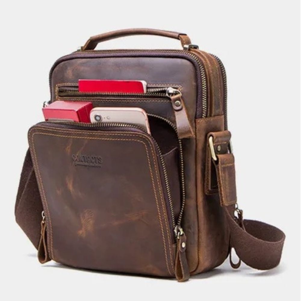 Morral de Hombro de Cuero Genuino Marrón