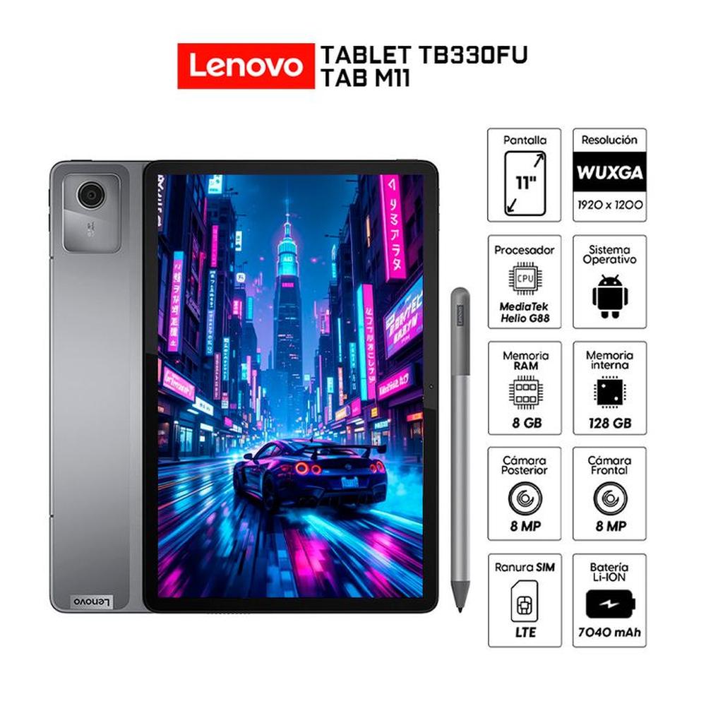 Tablet Lenovo Tab M11 TB330FU Pantalla 11 WUXGA IPS 4Gb Ram 128Gb Wifi+Case+Tab Pen