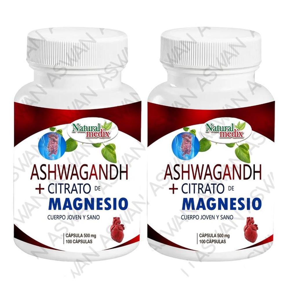 PACK DE 2 ASHWAGANDH + CITRATO DE MAGNESIO 100 CAPSULAS - NATURAL MEDIX