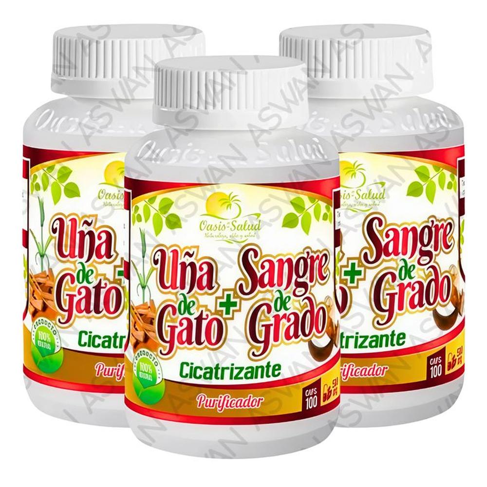 PACK DE 3 UÑA DE GATO + SANGRE DE GRADO 100 CAPSULAS - OASIS DE SALUD