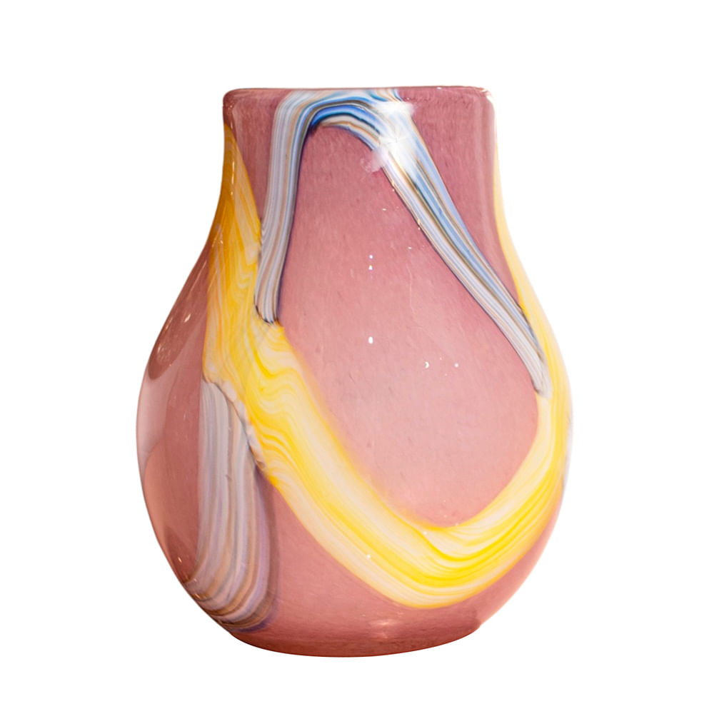 Florero Panadecor De Vidrio Estilo Murano Rosa Con Arte Abstracto 19Cm