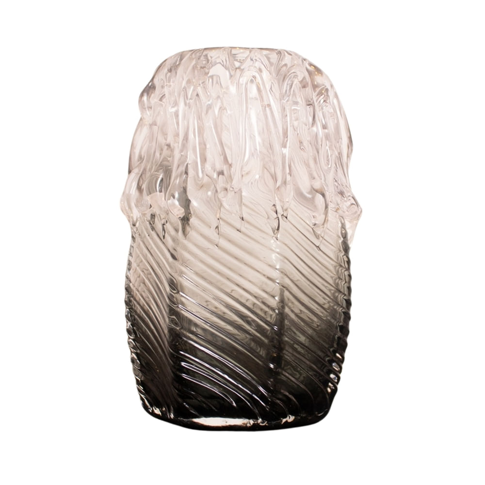 Florero Panadecor De Vidrio Ahumado Con Textura Diagonal Y Relieve 18 Cm