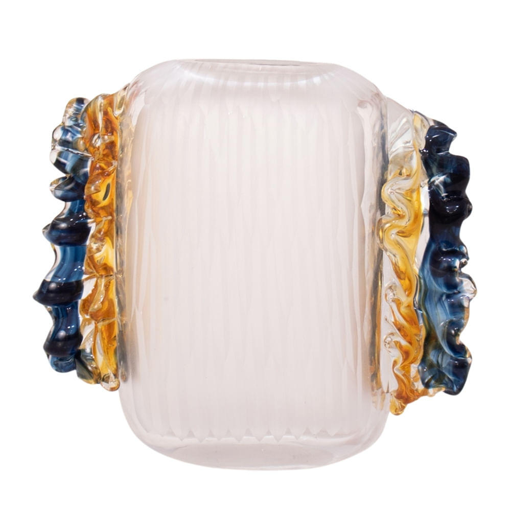 Florero Panadecor De Vidrio Transparente Con Relieves Artísticos 19Cm