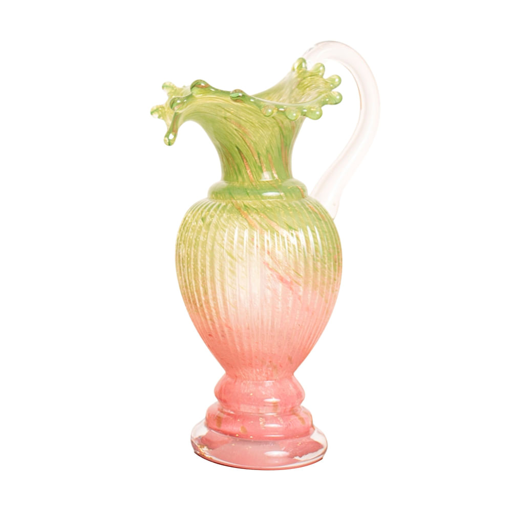 Florero Panadecor De Vidrio Estilo Murano Degradado Verde Y Rosa 28Cm