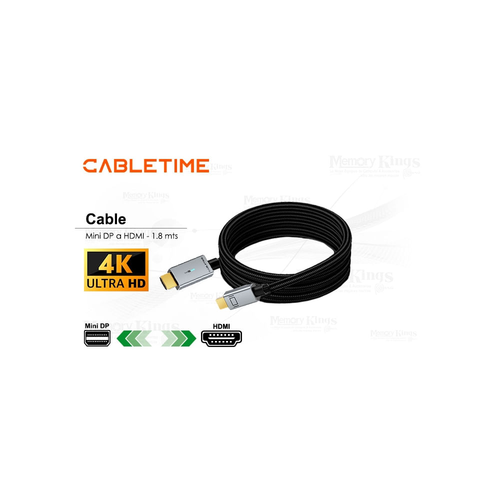 Cable Mini DP a HDMI 1.8m CABLETIME CD45K, 4K 60Hz - Conexión de Alta Velocidad para Pantallas