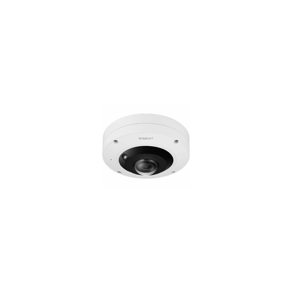 Cámara de red Wisenet XNF-9013RV 12MP exterior ojo de pez blanca con visión nocturna y conectividad