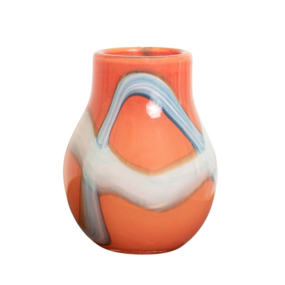Florero Panadecor De Vidrio Estilo Murano Coral Con Toques Azulados 19Cm