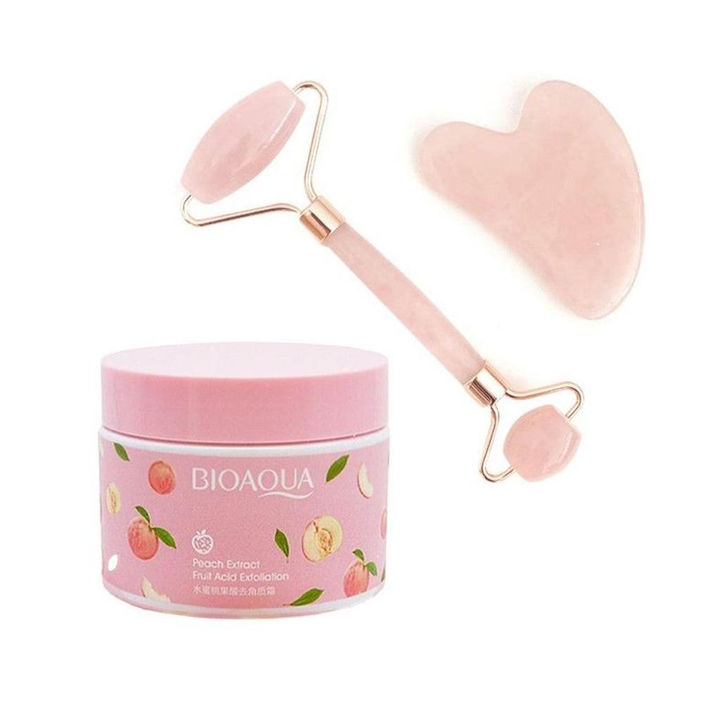 Gel Exfoliante de Durazno + Rodillo Facial de Cuarzo
