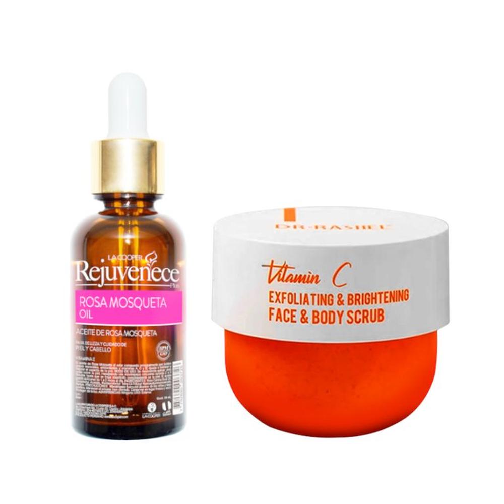 Aceite Facial Rosa Mosqueta + Exfoliante Iluminador Vitamina C