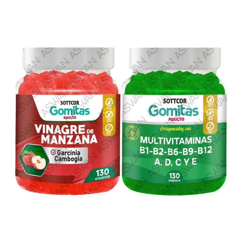 PACK ADULTO VINAGRE DE MANZANA & MULTIVITAMINAS 130 GOMITAS - SOTTCOR